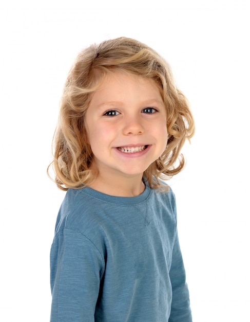 Happy blond child with long hair 