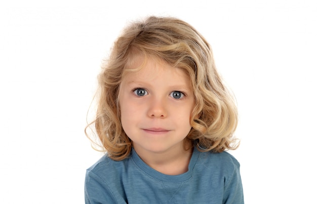 Photo happy blond child with long hair