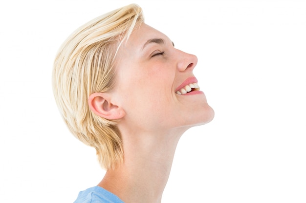 Happy blonde woman smiling