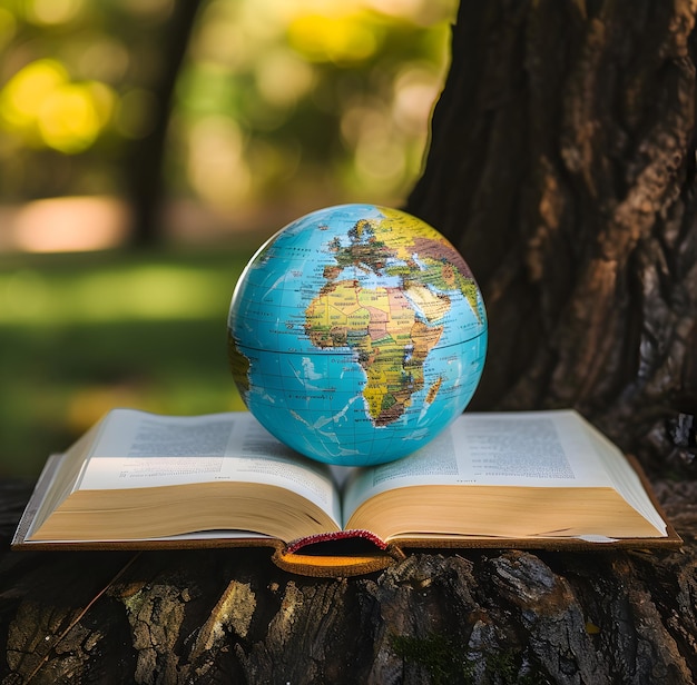 Foto buona giornata del libro con il globo terrestre e il libro