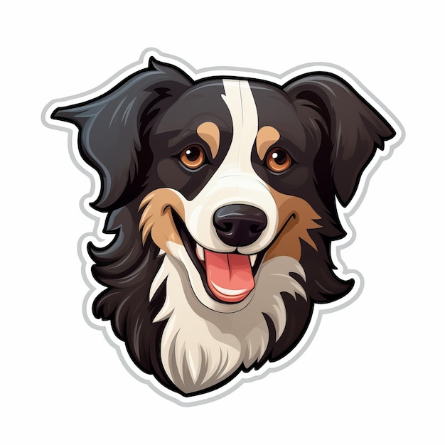 Happy Border Collie Head Sticker Cute Cartoon Style