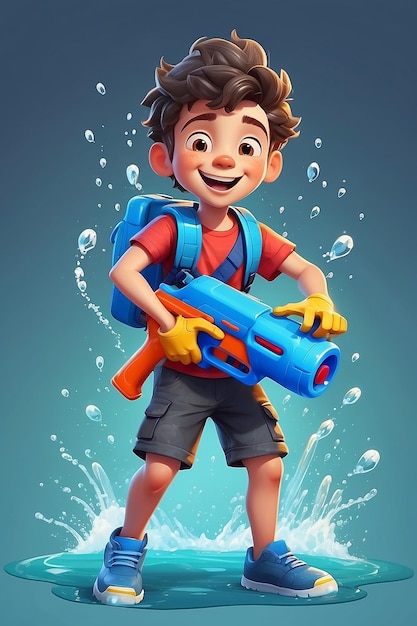 Happy Boy Playing with Water Gun