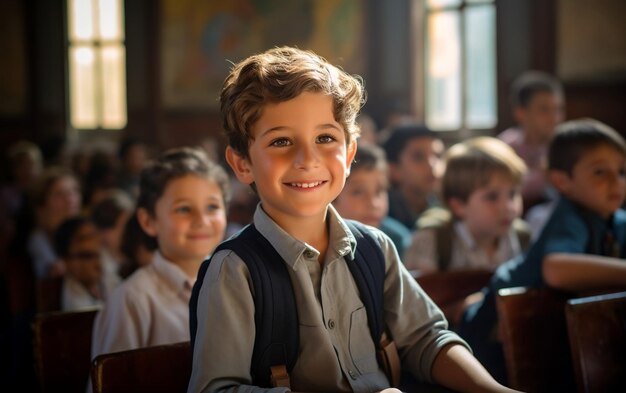 Happy Boy at School in their Class concept Back to school Generative AI