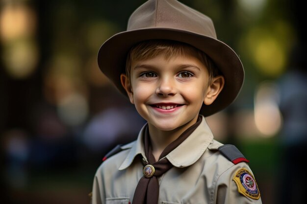 A happy boy scout in uniform