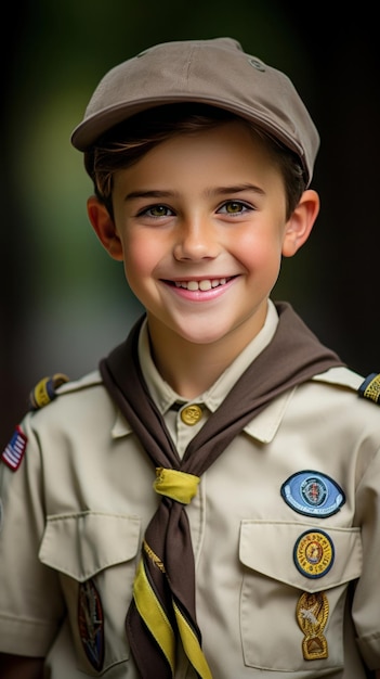 A happy boy scout in uniform