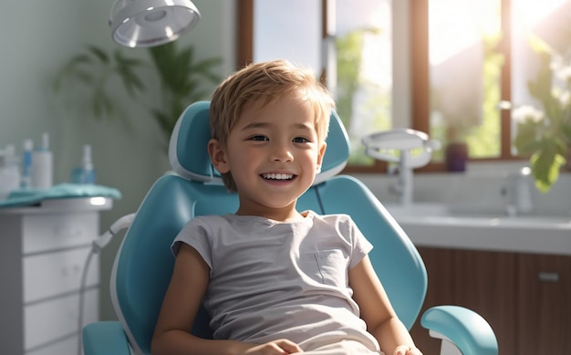 Happy boy sitting in the dental chair