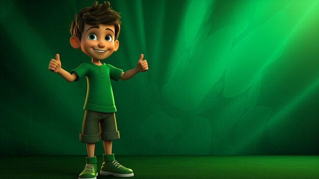 happy boy standing on Emerald background