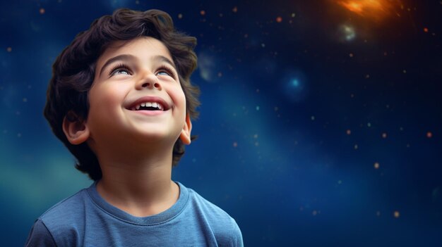 happy boy standing on Indigo background