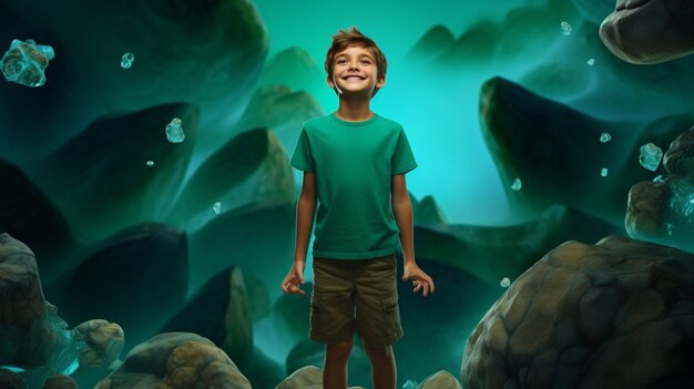 happy boy standing on Jade background