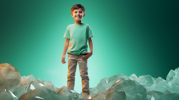 Photo happy boy standing on jade background