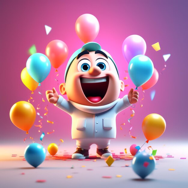 Foto ragazzo felice con una illustrazione 3d di palloncino ragazzo felice con un palloncino 3d illustrazione