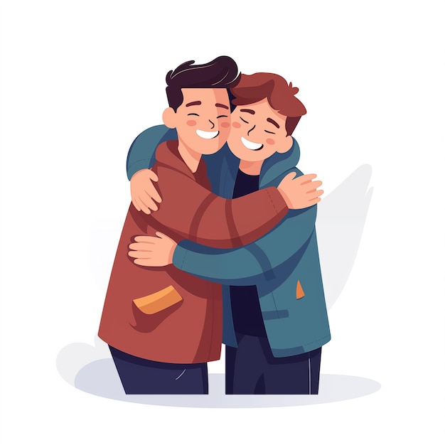 Photo happy boys hugging each other male friendship buddy relationship generative ai