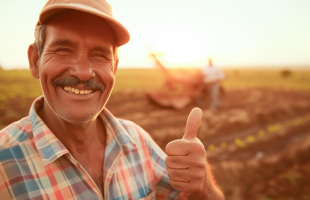 Foto felice piantatore brasiliano agricoltori che usano aratri per preparare il terreno per la piantagione di soia in brasile