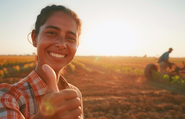 Photo happy brazilian planter farmers using plows to prepare the land for soybean planting in brazil