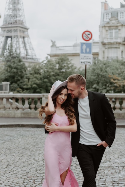 Happy bride and groom enjoying their wedding in Paris