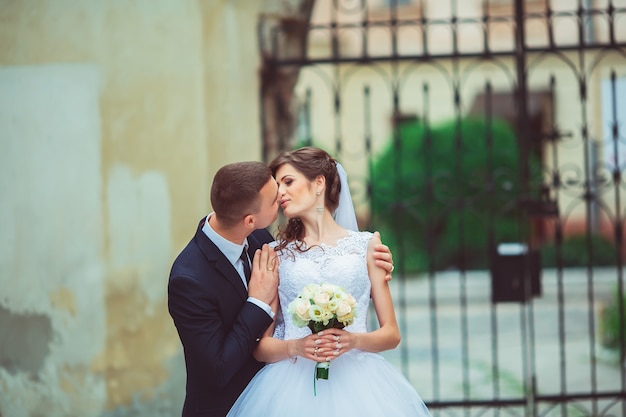 Happy bride and groom on their wedding day