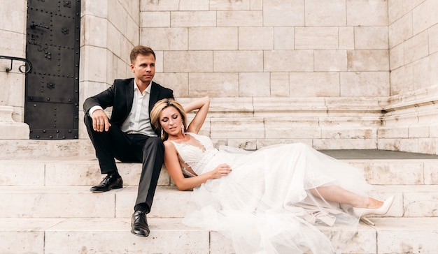 Happy bride and groom on their wedding day