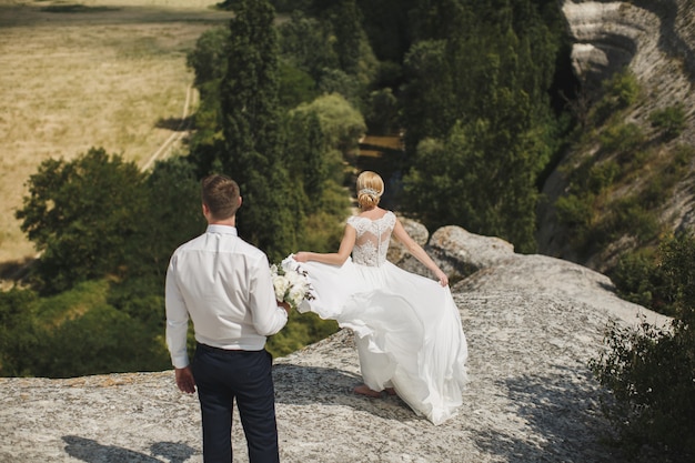 Happy bride and groom on their wedding