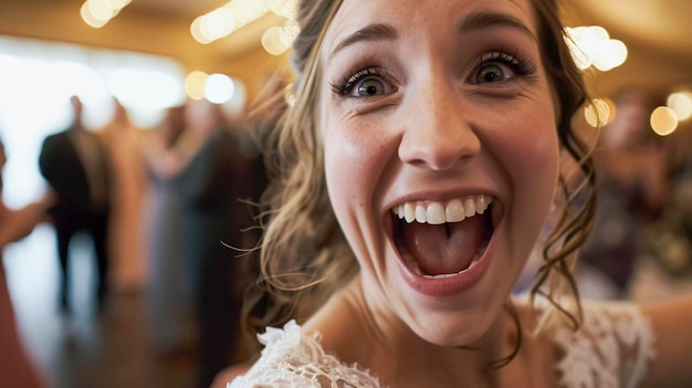 Foto la sposa felice si fa un selfie al suo matrimonio.