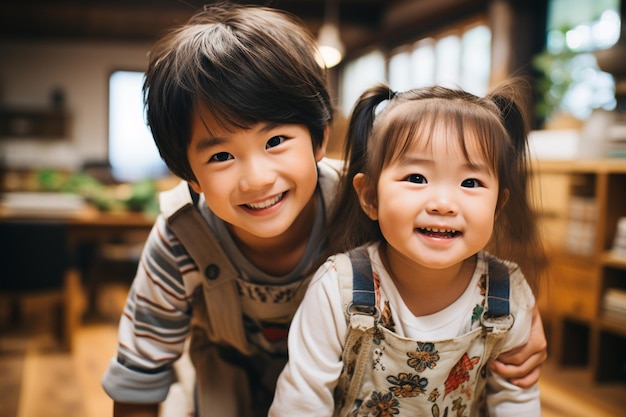 写真 幸せな兄弟と姉妹の肖像画