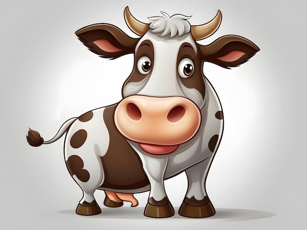 Счастливая коричневая корова на белом фоне