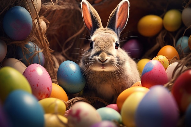 Happy Bunny and Colorful Eggs