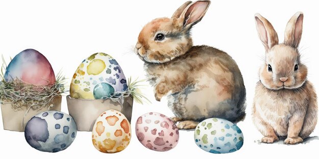 Счастливый кролик с пасхальными яйцами Красочное празднование Пасхи
