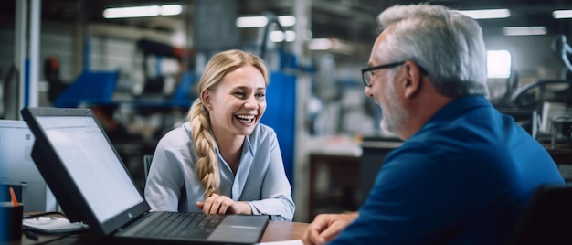 happy business colleagues doing video call on computer screen at factory