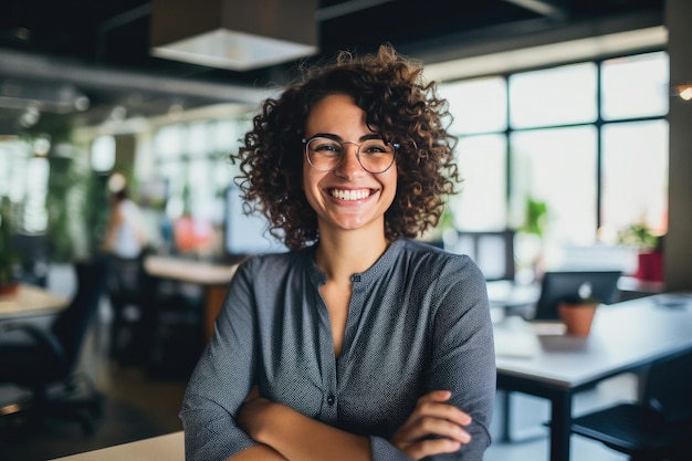 Happy business woman is smiling in office