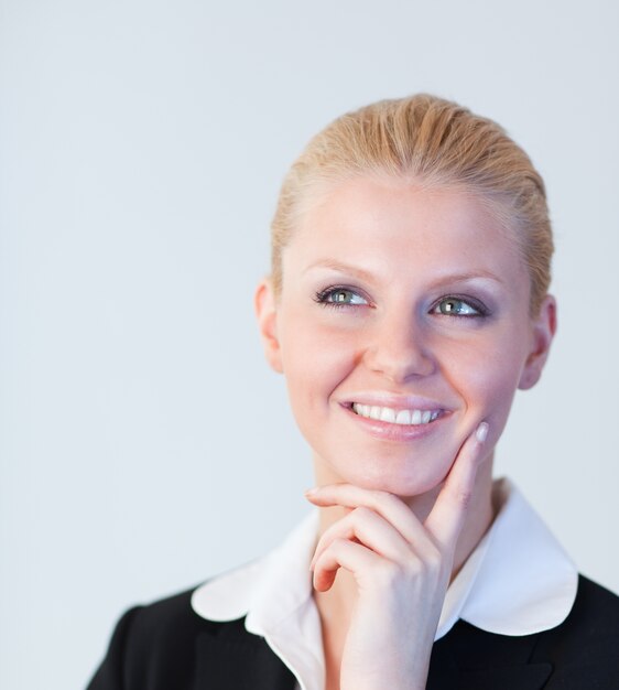 Happy Business woman looking upwards