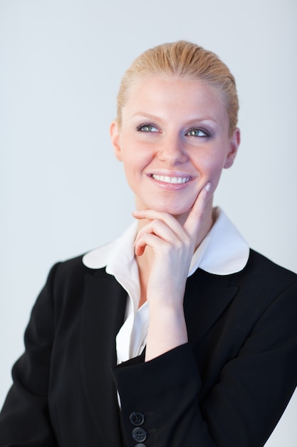 Happy Business woman looking upwards