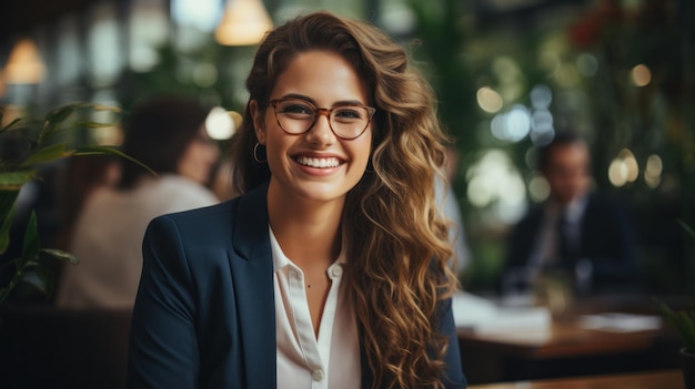 Photo happy business woman at office meeting smiling female hr hiring recruit at job interview