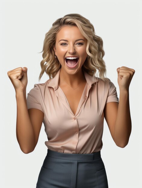 A happy business woman on transparent white background