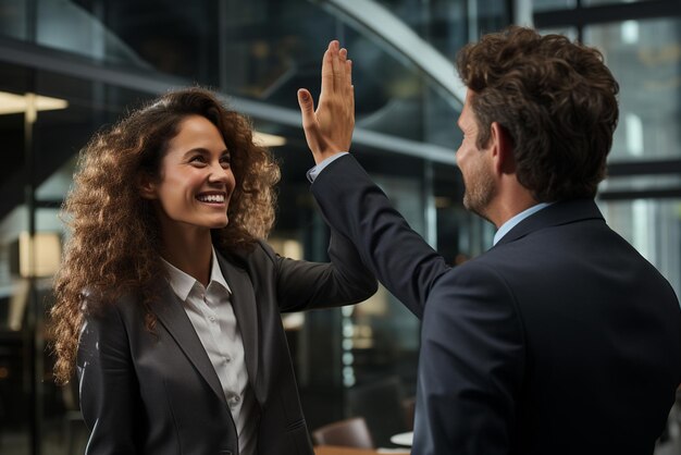 A happy business women doing hello