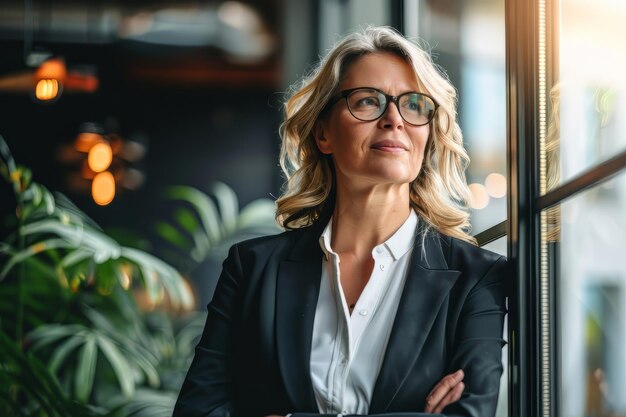 Photo happy business women wearing suit standing in office