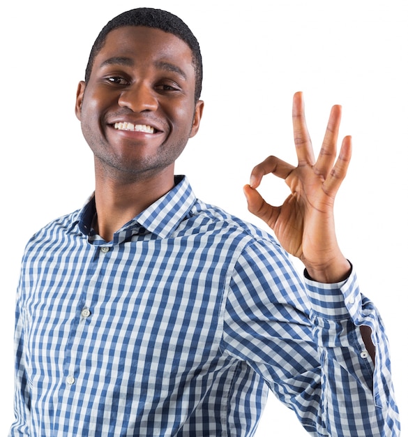 Happy businessman making ok sign