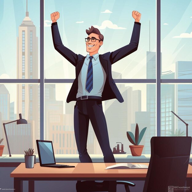 happy businessman standing in office