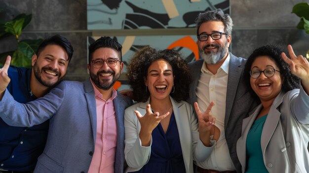 Happy businesspeople laughing while collaborating on a new project in an office Group of diverse businesspeople using a laptop while working together in a modern workspace