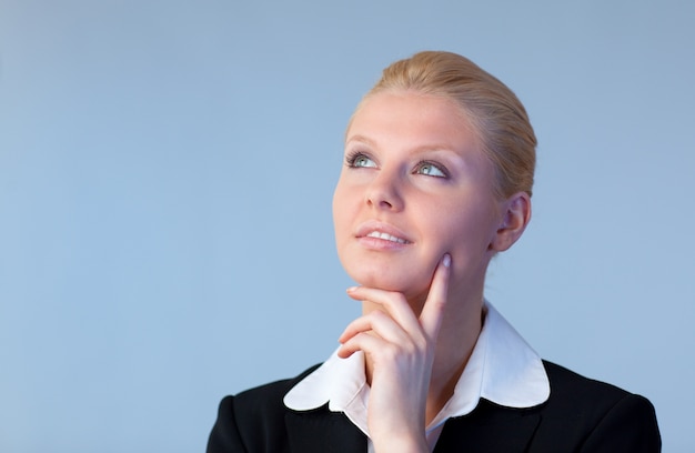 Happy Businesswoman looking upwards