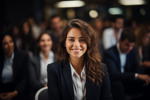 Photo happy businesswoman manager at a business meeting