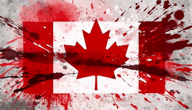 Photo happy canada day background with grunge brush flag illustration