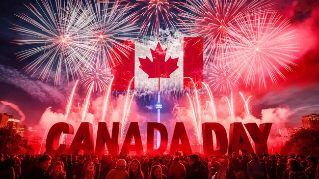 Photo happy canada day banner for canada day fireworks background