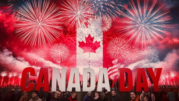 Photo happy canada day banner for canada day fireworks background