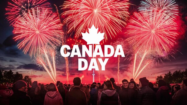 Foto banner happy canada day per lo sfondo dei fuochi d'artificio del giorno del canada