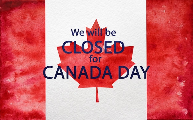 Buona giornata canadese. disegno della bandiera canadese. concetto di festa nazionale. primo piano, vista dall'alto, trama. congratulazioni per famiglia, parenti, amici e colleghi