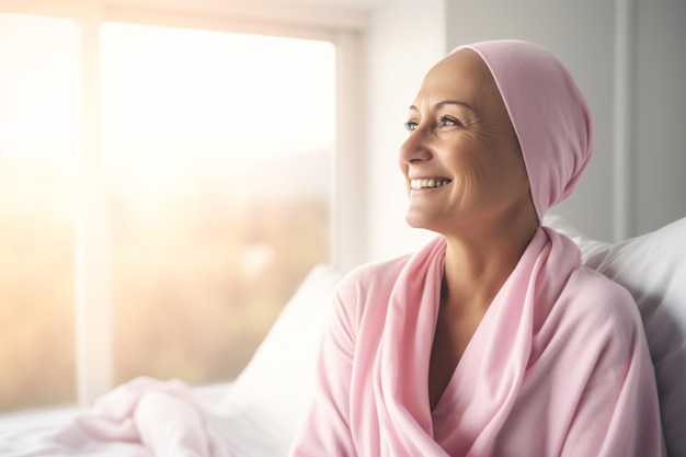Счастливая пациентка с раком Улыбающаяся женщина после химиотерапии больница онкологическое отделение груди