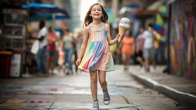 Happy carefree girl enjoying city stroll