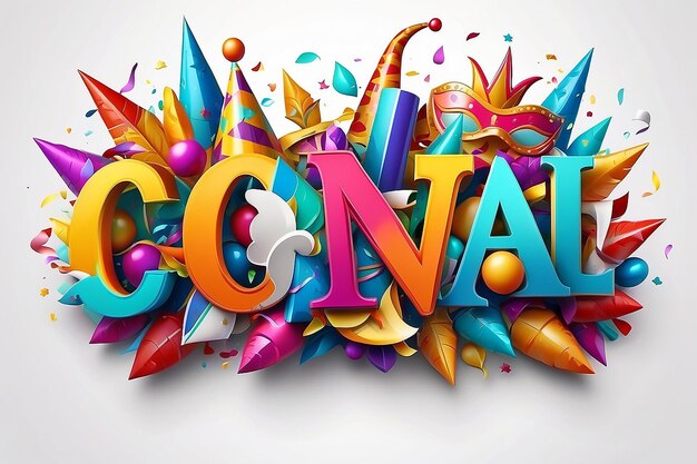 Photo happy carnival text space with blue red and yellow color in a white banner background