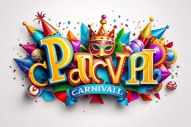 흰색 배너 배경에 파란색 빨간색과 노란색이 포함된 Happy Carnival 텍스트 공간