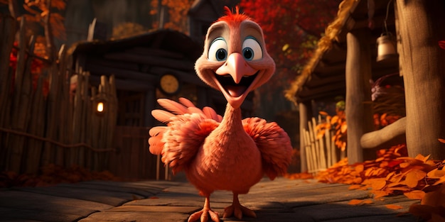 Happy cartoon big turkey in the forest